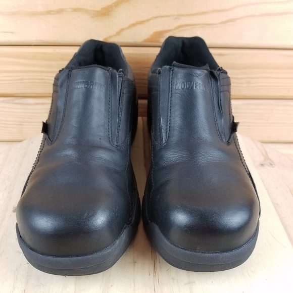 Wolverine Women's Black Leather Safety Steel Toe Shoes Loafers Slip-on W02673 - Picture 2 of 13